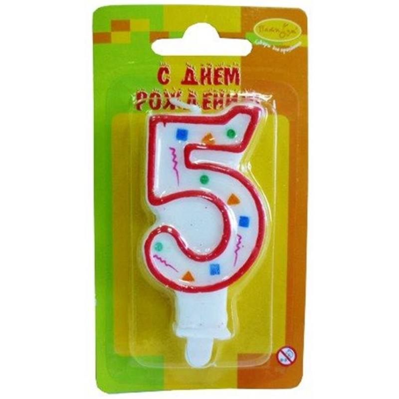 Свеча-цифра Конфетти Красное "5" /108110