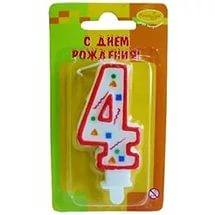 Свеча-цифра Конфетти Красное "4"/ 108101