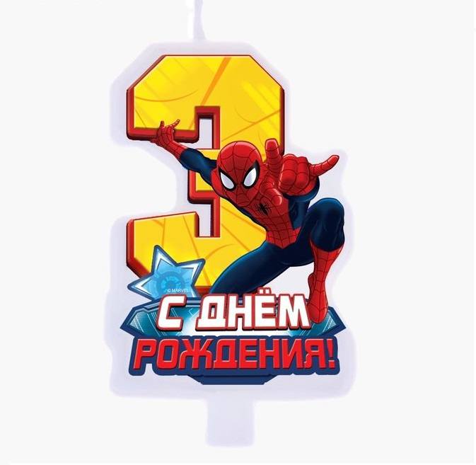 Свеча-цифра СДР Человек Паук "3", 9*15см 