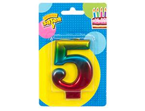 Свеча-цифра Радуга "5" металлик, 8см
