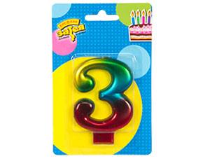 Свеча-цифра Радуга "3" металлик, 8см