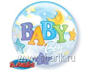 Q BUBBLE с рис Луна и Звезды Мальчик, 22"/55см / 235976