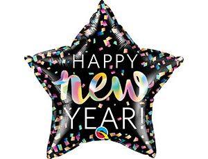 Q20"/50см Звезда HAPPY NEW YEAR, Конфетти, Черный
