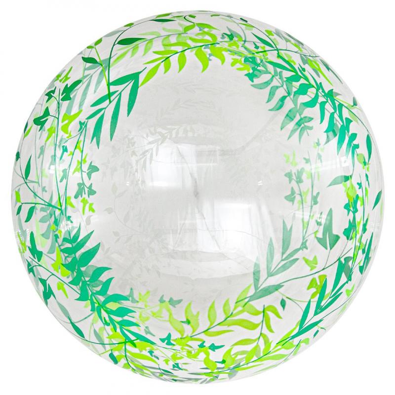 CN 3D СФЕРА С/РИС, Deco Bubble Зеленые листья, Кристалл прозрачный, 18''/45 см 