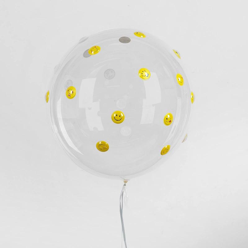 CN 3D СФЕРА Б/РИС, Deco Bubble, с наклейками Смайлики жёлтые, 20"/51см