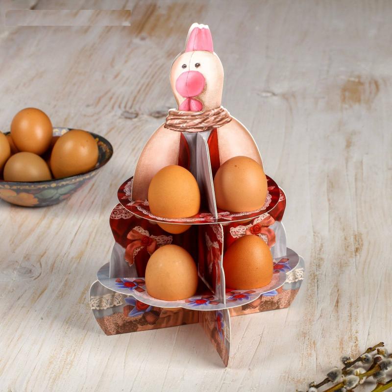 Пасхальная подставка на 8 яиц и кулич «Курочка», 19*19*26см