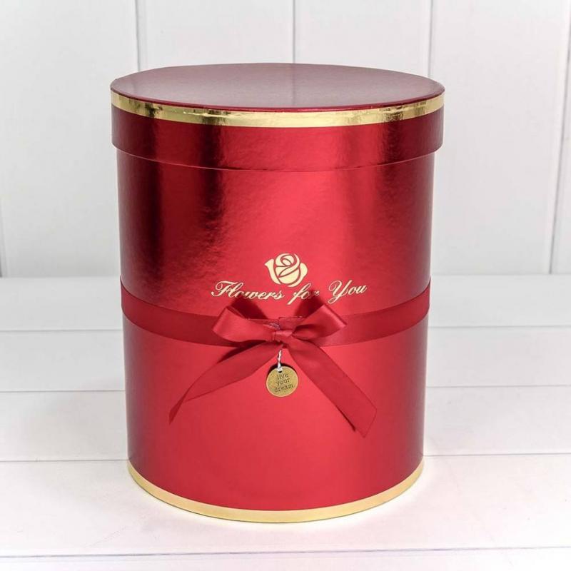 Коробка Цилиндр "Золотая роза", Винный, Металлик, 17*17*21,5см