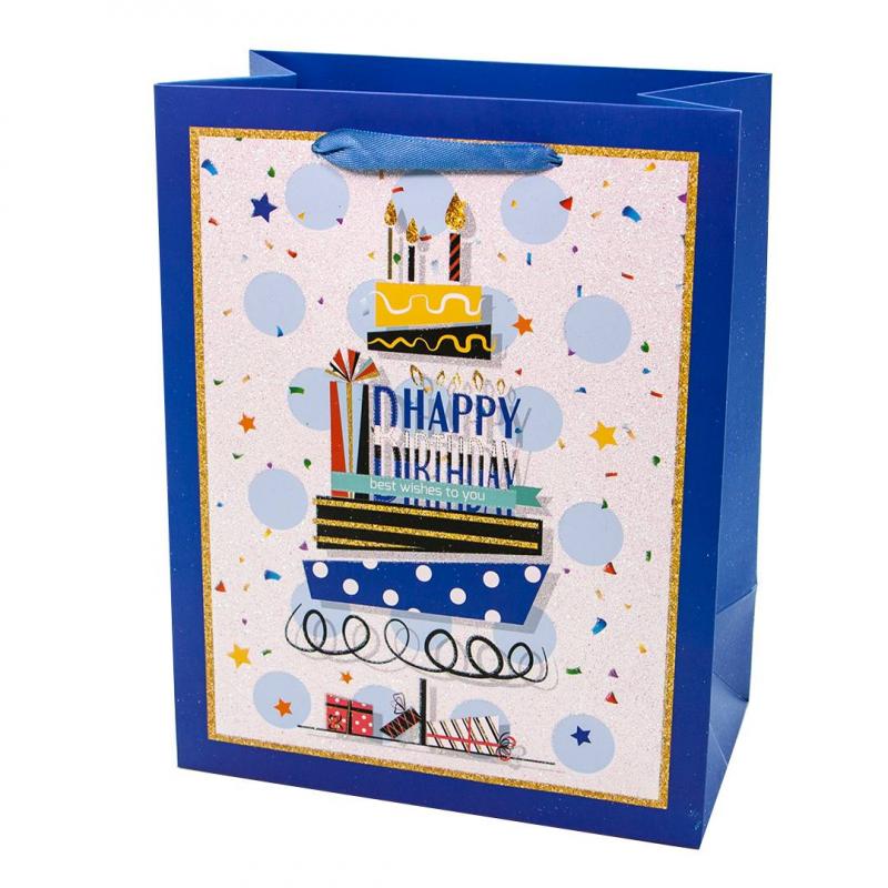 Пакет подарочный "СДР Стильный торт", Синий, 23*18*10см