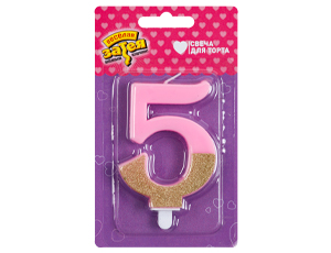 Свеча-цифра Розовая "5", 7,5см