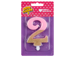 Свеча-цифра Розовая "2", 7,5см