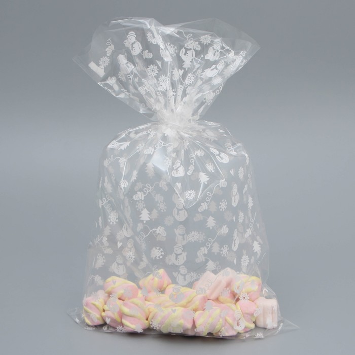 Мешок подарочный п/э "Снеговики", 24*39см