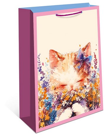 Пакет подарочный "Кошечка с цветами", 22*18*10см
