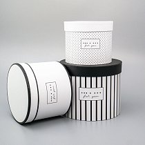 Коробка Цилиндр "For you, точки, полоски", Черный/Белый, 18,5*14,5см