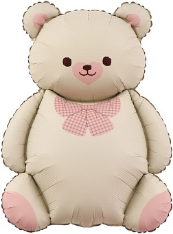 CN Фигура Мишка с бантом, Бежевый/Розовый, Сатин, 35''/89см, в уп.