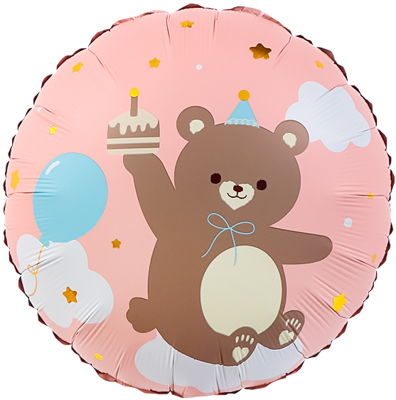 CN 18"/45см Круг Мишка с кексиком, Розовый, 1 шт. в уп.,