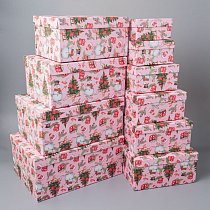 Коробка Подарочная "Снеговик с елкой на розовом", 29,5х21х14,5см