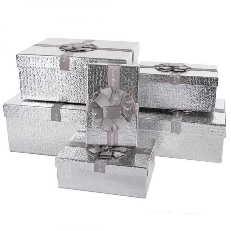 Коробка Эффектный подарок, Серебро, Металлик 21*14*8