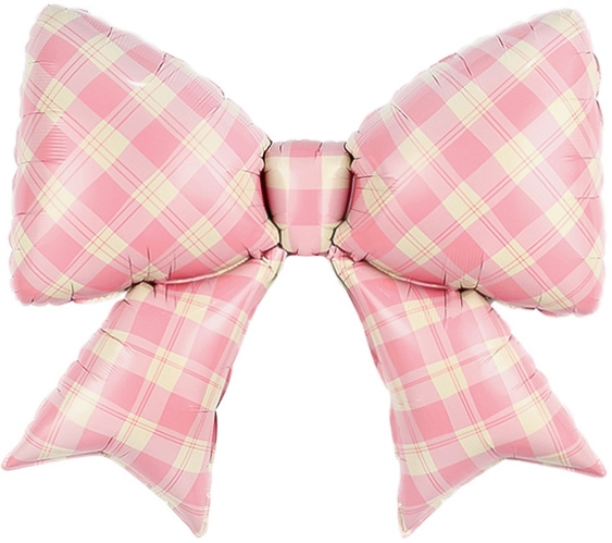 CN Фигура Бант, Клетка Виши, Розовый, Сатин, 1 шт. в уп. 38''/97 см